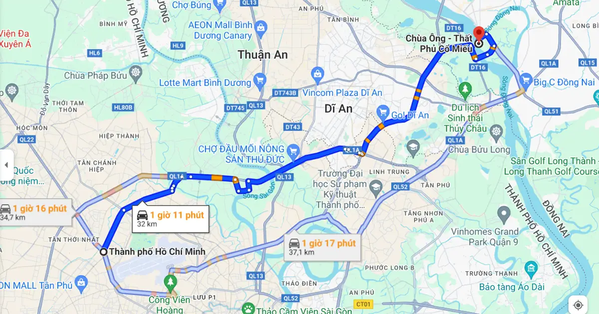 Đường đi đến Chùa Ông Biên Hòa Đồng Nai