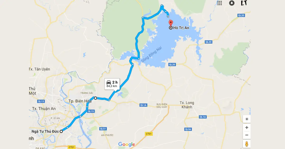 Bản đồ đường đi đến hồ Trị An