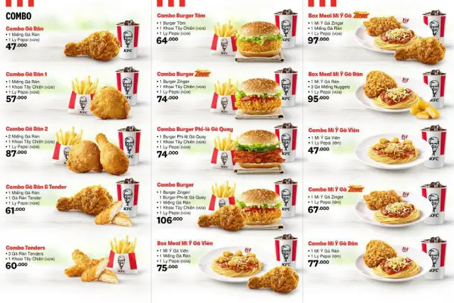 Menu KFC Long Thành