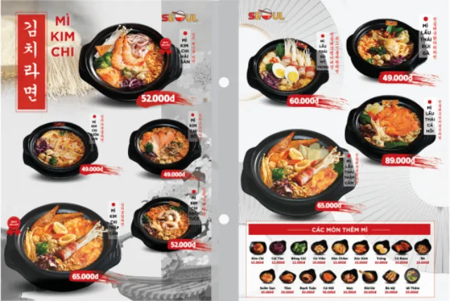 Menu mì cay kim chi